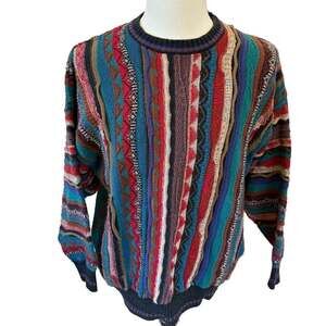 Vintage Alfani Coogi Style 3D Knit Sweater, Men's XL — Multi-Color Pattern